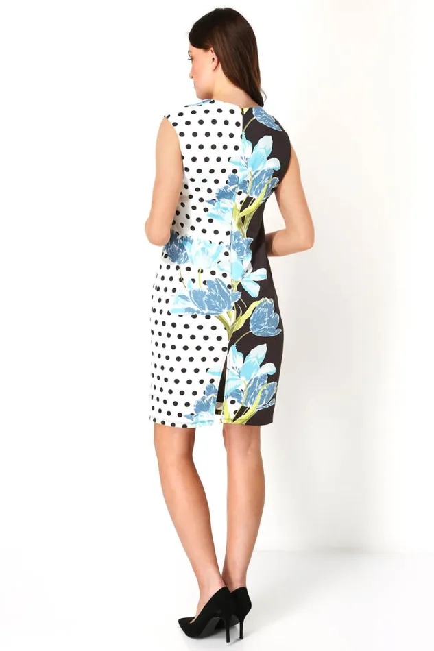 Turquoise Sweetheart Spot Floral Stretch Dress Women Roman Dresses