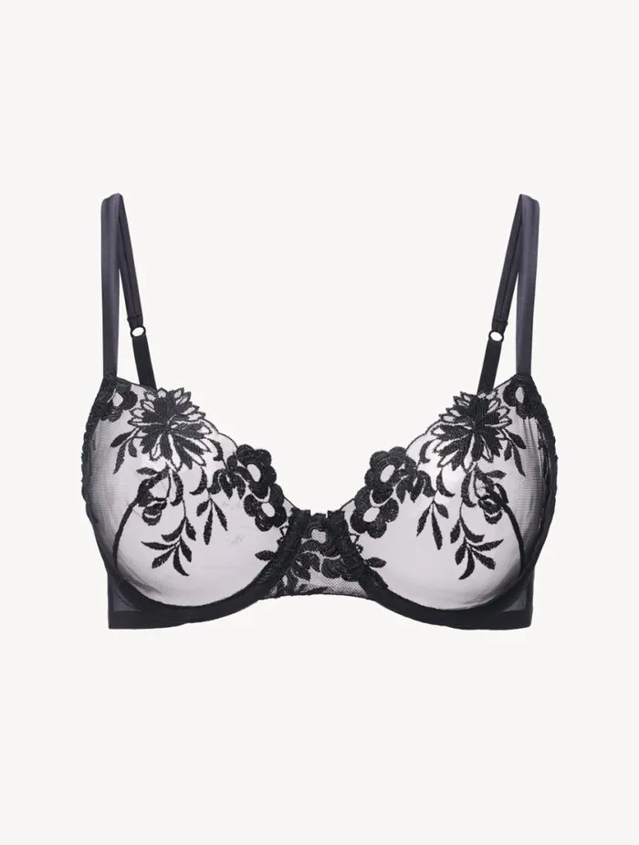Underwired Bra In Black Lycra With Embroidered Tulle Lingerie La Perla Underwired