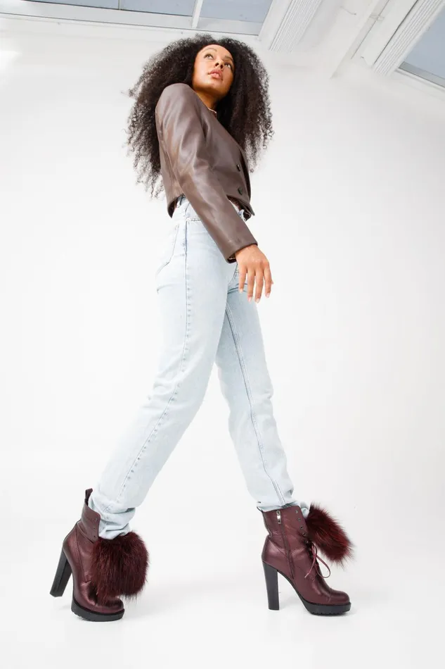 Vinci Leather Boots and Booties The Melo Burgundy Leather Natural Mid Calf Platform Heel Boot 8211 Women
