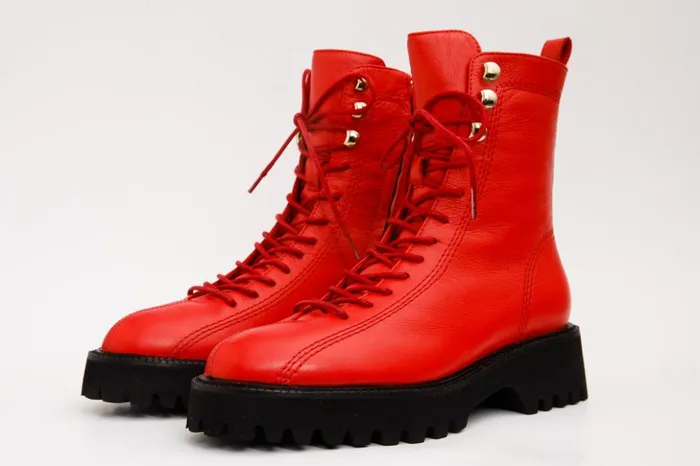 Vinci Leather Boots and Booties The Moreno Red Leather LaceUp Mid Calf Boot 8211 Women