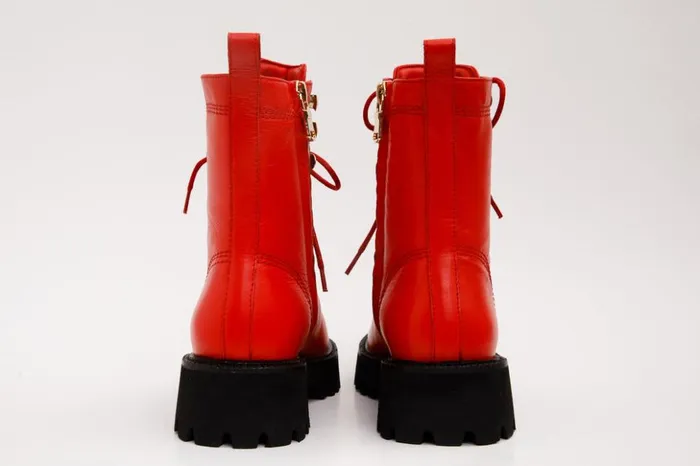 Vinci Leather Boots and Booties The Moreno Red Leather LaceUp Mid Calf Boot 8211 Women