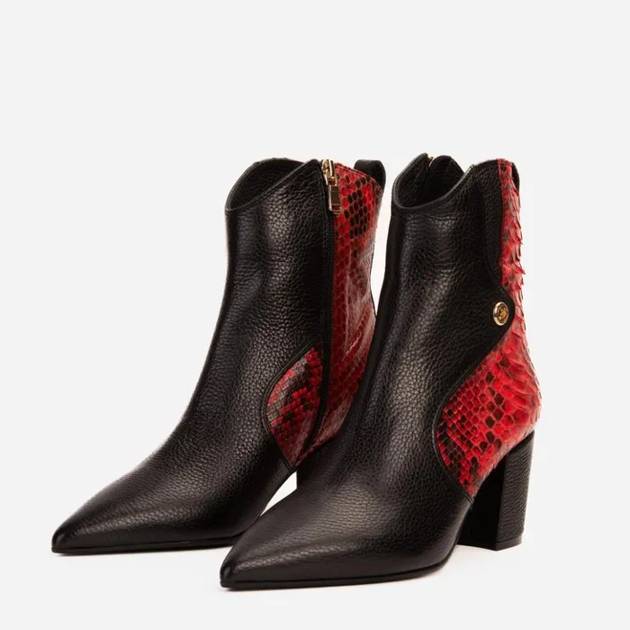 Vinci Leather Boots and Booties The Saturn Red Pythn Leather Block Heel Boot 8211 Women