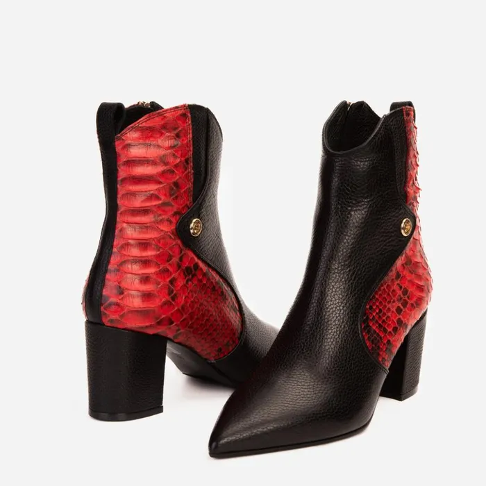 Vinci Leather Boots and Booties The Saturn Red Pythn Leather Block Heel Boot 8211 Women