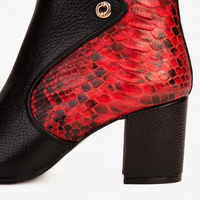 Vinci Leather Boots and Booties The Saturn Red Pythn Leather Block Heel Boot 8211 Women