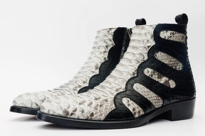 Vinci Leather Boots Boss Pythn Snk Black and Natural ZipUp Leather Boot Limited Edition 8211 Men