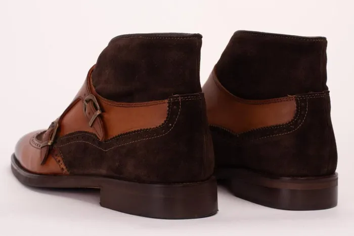 Vinci Leather Boots The Albus Tan Leather and Suede Double Strap Monk Brogue Boot 8211 Men