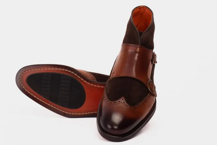 Vinci Leather Boots The Albus Tan Leather and Suede Double Strap Monk Brogue Boot 8211 Men