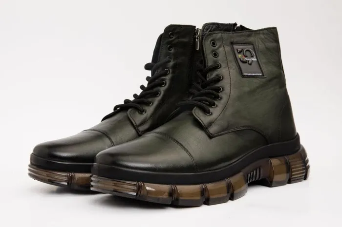 Vinci Leather Boots The Ottova Green Leather LaceUp Sneaker Boot With A Zipper 8211 Men