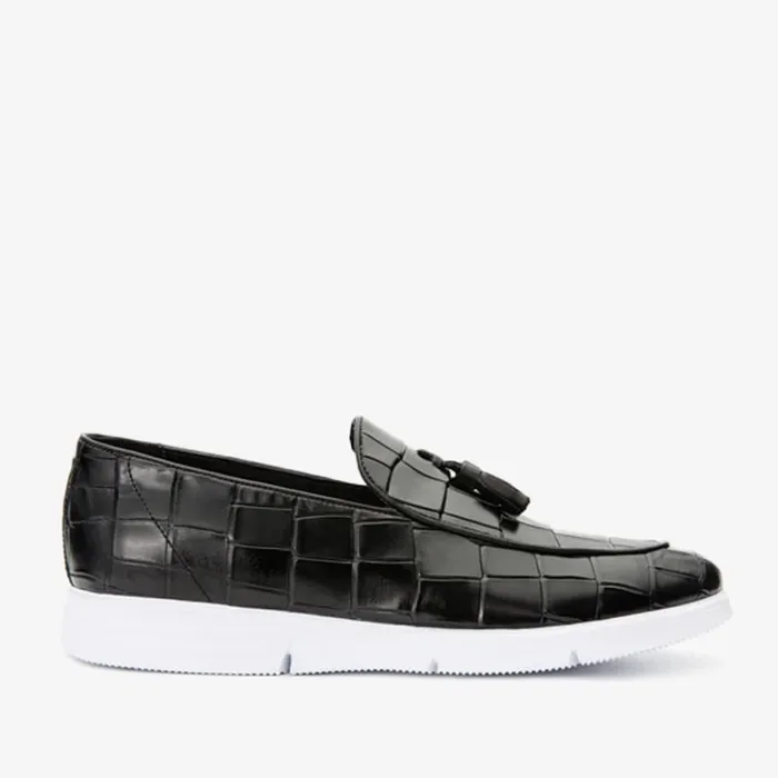Vinci Leather Casual The Parga Black Leather Tassel Casual Loafer Shoe 8211 Men