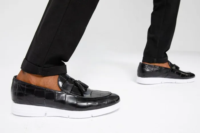 Vinci Leather Casual The Parga Black Leather Tassel Casual Loafer Shoe 8211 Men