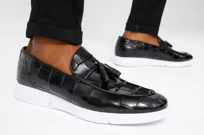 Vinci Leather Casual The Parga Black Leather Tassel Casual Loafer Shoe 8211 Men