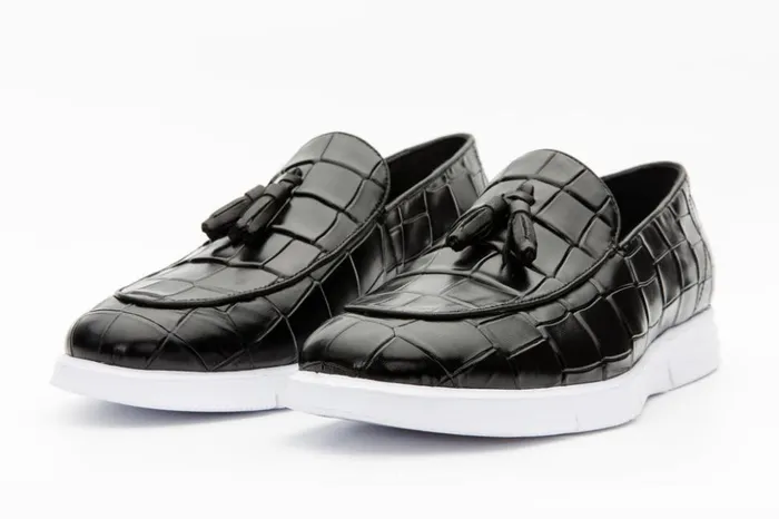 Vinci Leather Casual The Parga Black Leather Tassel Casual Loafer Shoe 8211 Men