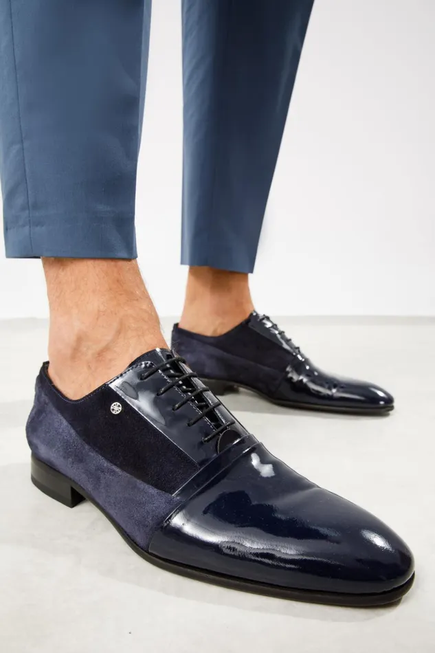 Vinci Leather Dress Shoes Colombo Navy Blue Cap Toe Oxford Shoe 8211 Men