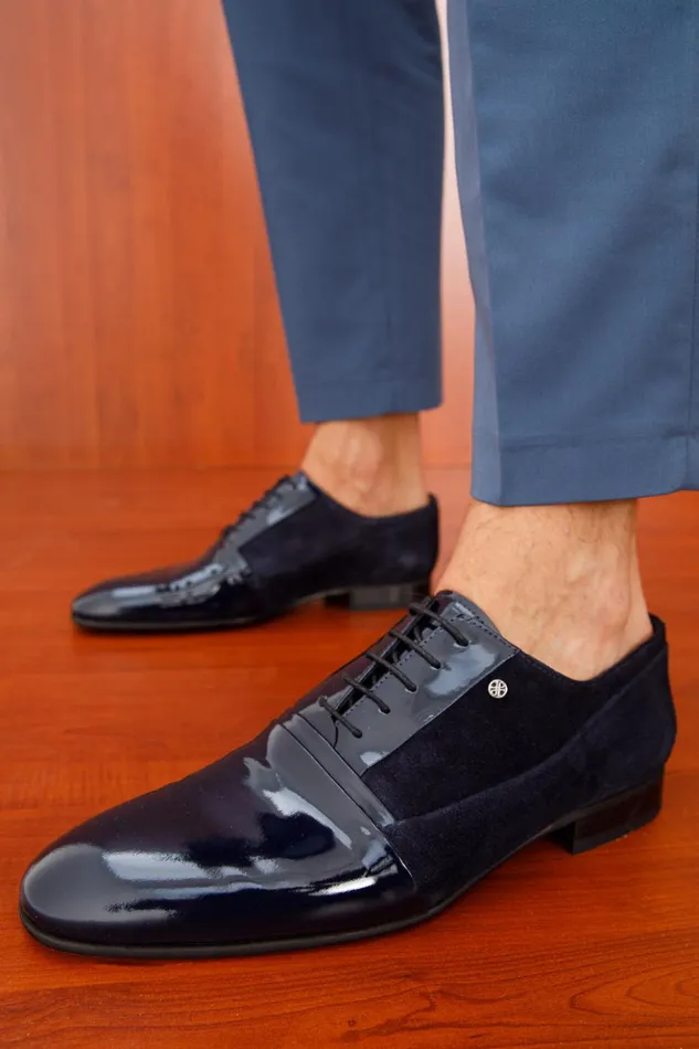 Vinci Leather Dress Shoes Colombo Navy Blue Cap Toe Oxford Shoe 8211 Men
