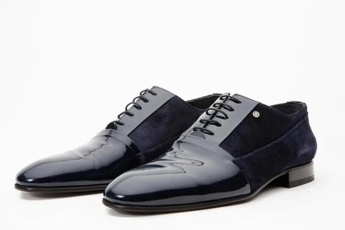 Vinci Leather Dress Shoes Colombo Navy Blue Cap Toe Oxford Shoe 8211 Men