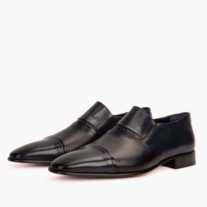 Vinci Leather Dress Shoes The Everest Navy Leather Cap Toe Dress Loafer Shoe 8211 Men
