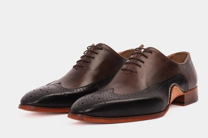 Vinci Leather Dress Shoes The Royal Hand Craft Black and Brown Wingtip Oxford Shoe 8211 Men