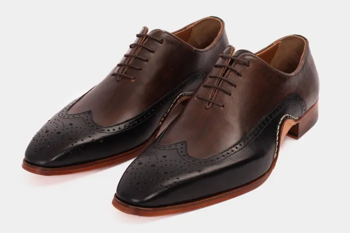 Vinci Leather Dress Shoes The Royal Hand Craft Black and Brown Wingtip Oxford Shoe 8211 Men