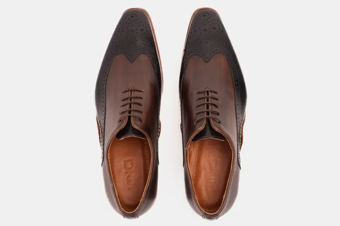 Vinci Leather Dress Shoes The Royal Hand Craft Black and Brown Wingtip Oxford Shoe 8211 Men