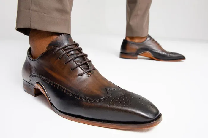 Vinci Leather Dress Shoes The Royal Hand Craft Black and Brown Wingtip Oxford Shoe 8211 Men