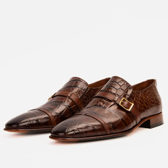 Vinci Leather Dress Shoes The Strat Single Monk Strap Cap Toe Brown Leather Handmade Shoe 8211 Men