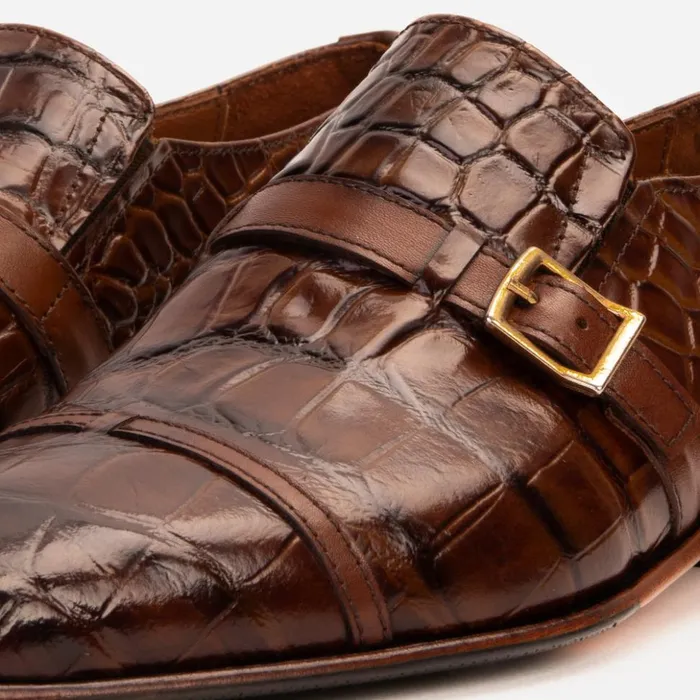 Vinci Leather Dress Shoes The Strat Single Monk Strap Cap Toe Brown Leather Handmade Shoe 8211 Men