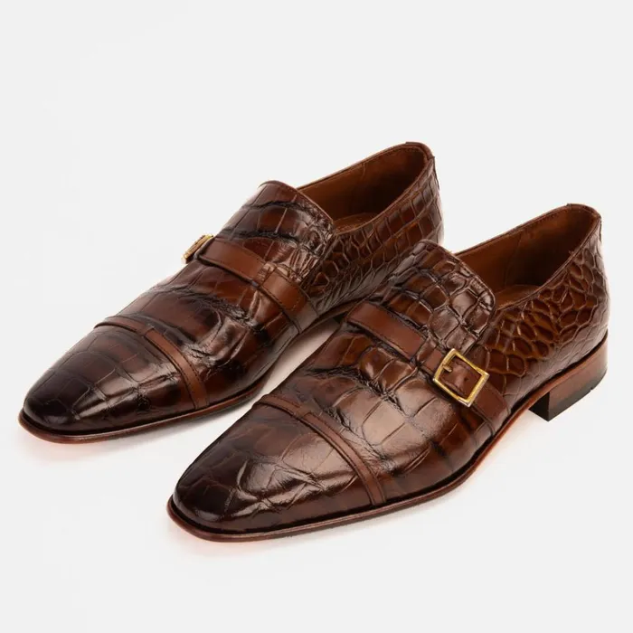 Vinci Leather Dress Shoes The Strat Single Monk Strap Cap Toe Brown Leather Handmade Shoe 8211 Men