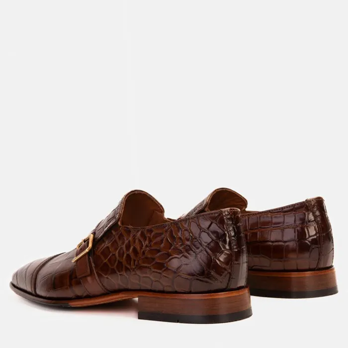 Vinci Leather Dress Shoes The Strat Single Monk Strap Cap Toe Brown Leather Handmade Shoe 8211 Men
