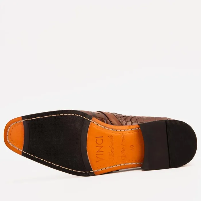 Vinci Leather Dress Shoes The Strat Single Monk Strap Cap Toe Brown Leather Handmade Shoe 8211 Men
