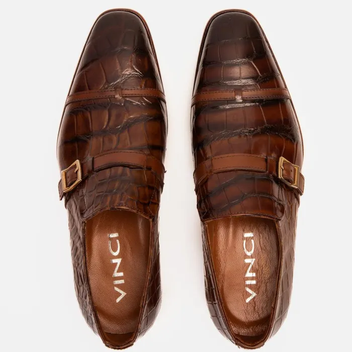 Vinci Leather Dress Shoes The Strat Single Monk Strap Cap Toe Brown Leather Handmade Shoe 8211 Men