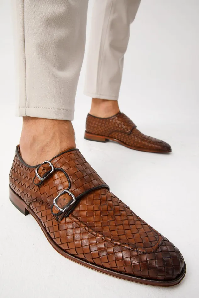Vinci Leather Dress Shoes The Turan Brown Woven Double Monk Strap Dress Shoe 8211 Men