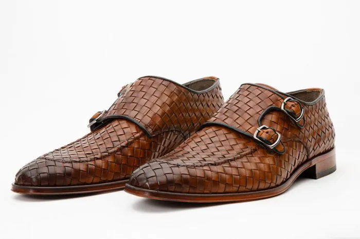 Vinci Leather Dress Shoes The Turan Brown Woven Double Monk Strap Dress Shoe 8211 Men