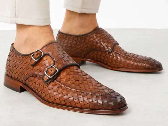 Vinci Leather Dress Shoes The Turan Brown Woven Double Monk Strap Dress Shoe 8211 Men