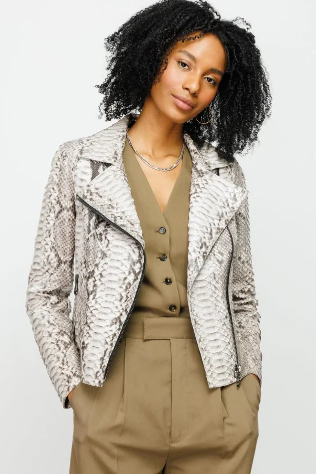 Vinci Leather Leather Jackets The Queen Pythn Skin Leather Jacket Natural 8211 Women