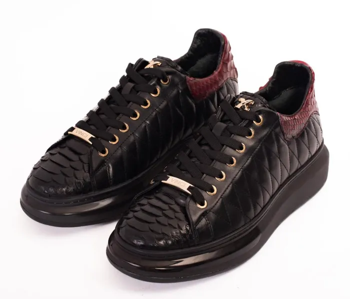 Vinci Leather Sneakers The Adler Pyht Snk Skin Black and Burgundy Sneaker 8211 Men