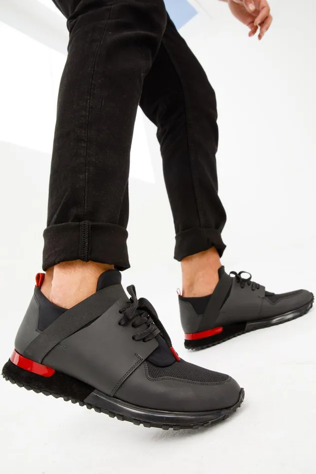 Vinci Leather Sneakers The Reno Black and Red Leather Sneaker 8211 Men