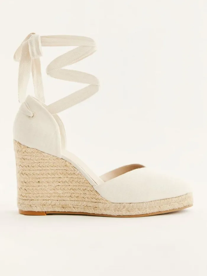 Weddings The Reformation Camilla Lace Up Wedge Espadrille Cream