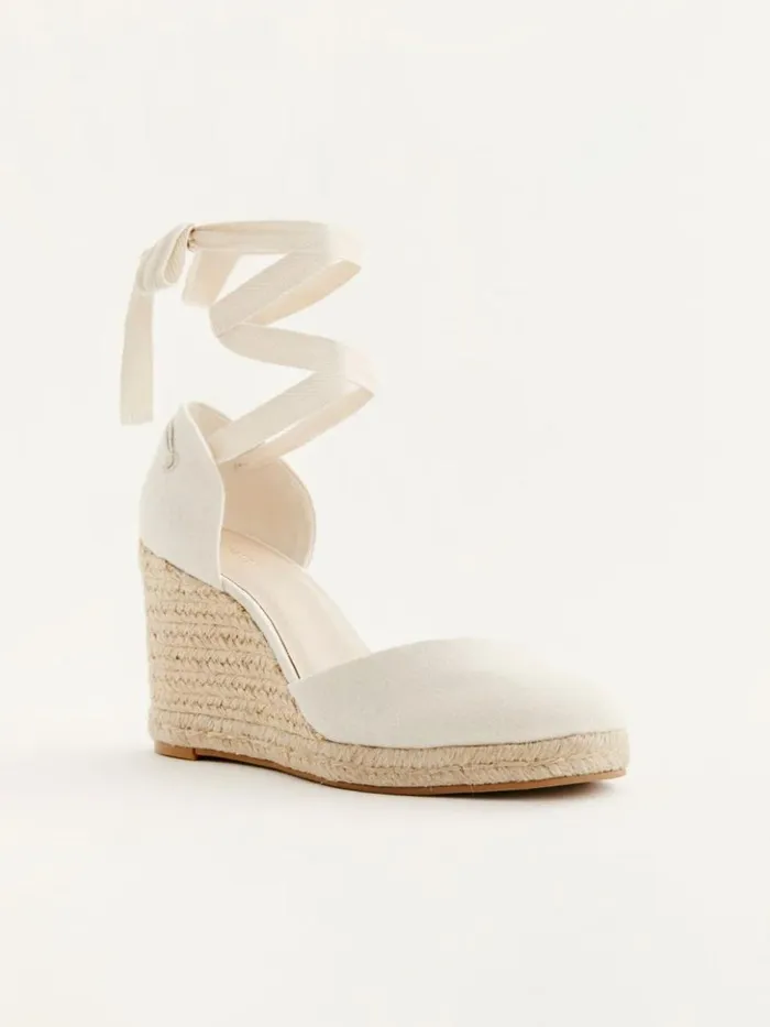 Weddings The Reformation Camilla Lace Up Wedge Espadrille Cream