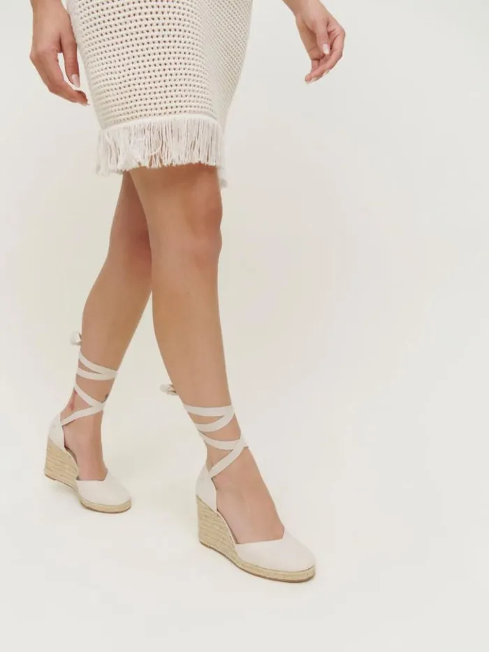 Weddings The Reformation Camilla Lace Up Wedge Espadrille Cream