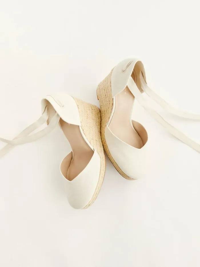 Weddings The Reformation Camilla Lace Up Wedge Espadrille Cream
