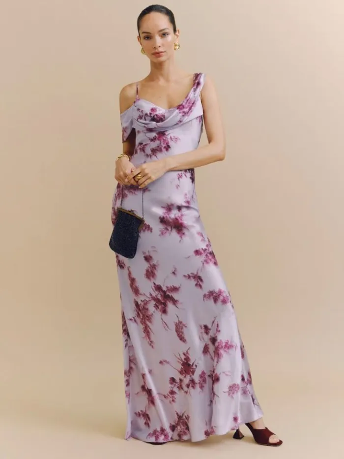 Weddings The Reformation Ronda Silk Dress Malibu Sunrise
