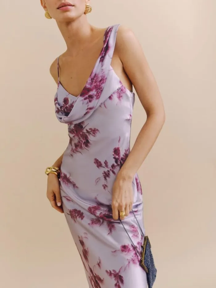 Weddings The Reformation Ronda Silk Dress Malibu Sunrise