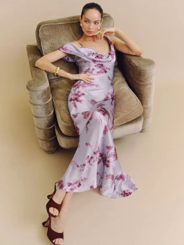 Weddings The Reformation Ronda Silk Dress Malibu Sunrise