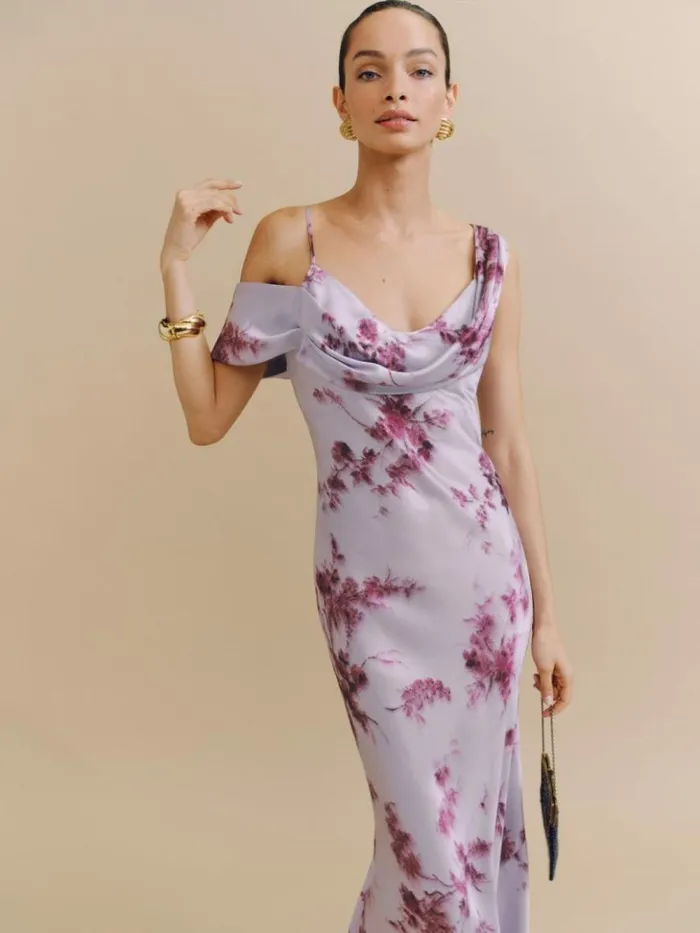 Weddings The Reformation Ronda Silk Dress Malibu Sunrise