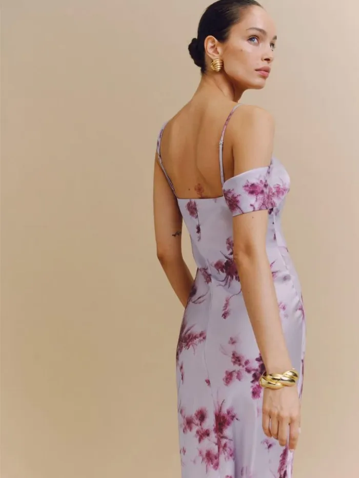 Weddings The Reformation Ronda Silk Dress Malibu Sunrise