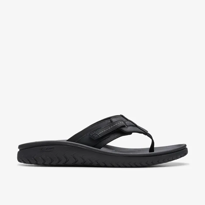 WESLEY SUN Black Leather Men Clarks Sandals and Flip Flops