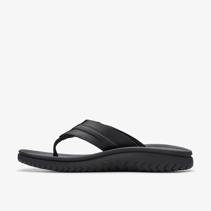 WESLEY SUN Black Leather Men Clarks Sandals and Flip Flops