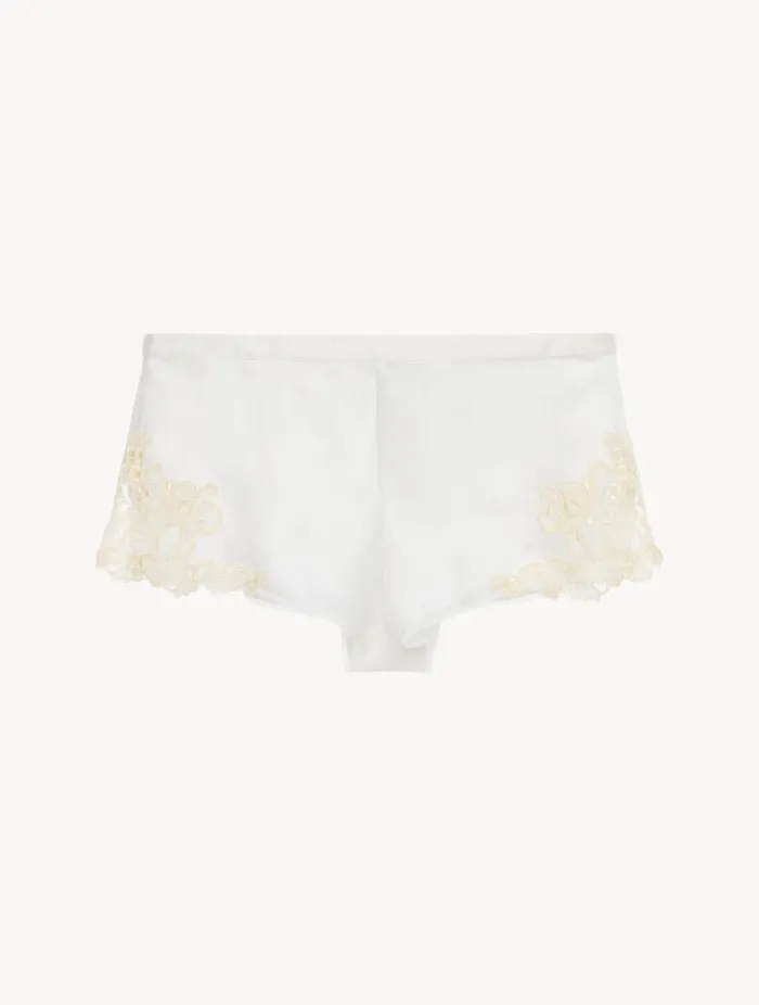 White Silk Satin Sleep Shorts With Frastaglio Sleepwear La Perla Pajamas