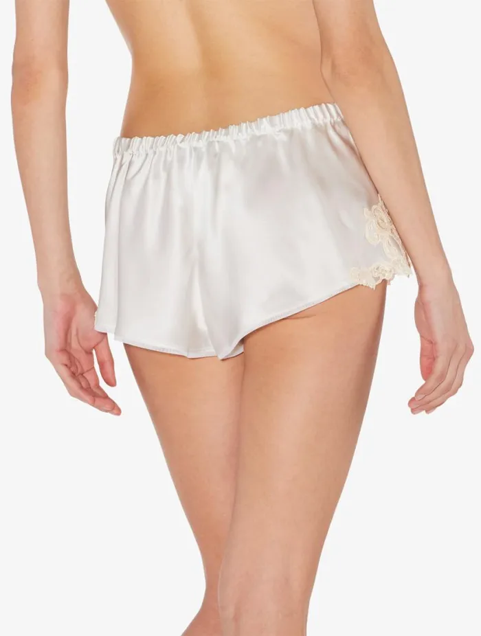 White Silk Satin Sleep Shorts With Frastaglio Sleepwear La Perla Pajamas