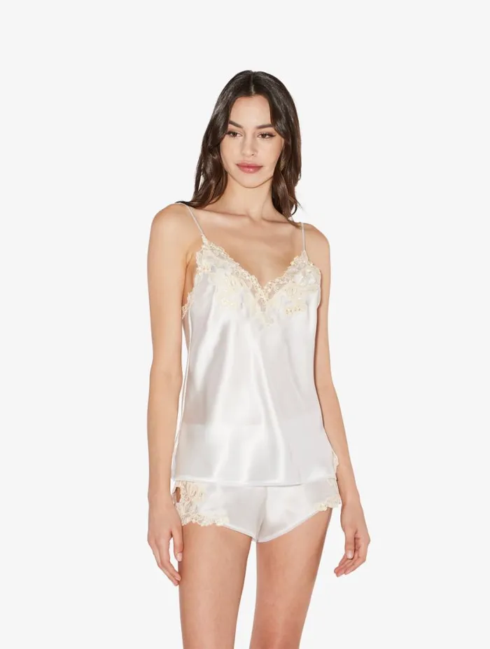 White Silk Satin Sleep Shorts With Frastaglio Sleepwear La Perla Pajamas